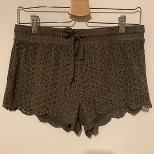 Olive Green Eyelet Shorts w/ Scalloped Hem